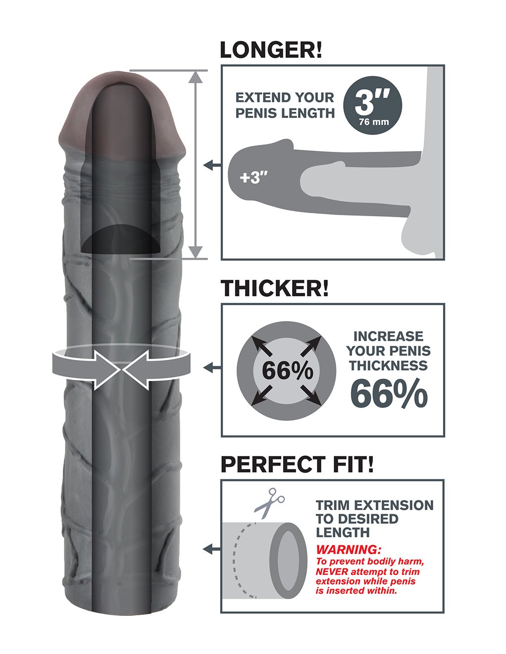 Pipedream Fantasy X-tensions Mega 3inch Extension Black