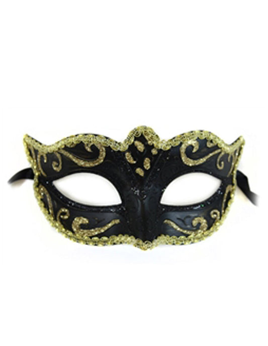 Rimini Mardi Gras Masquerade Mask Black & Gold - Accessories - Headgear